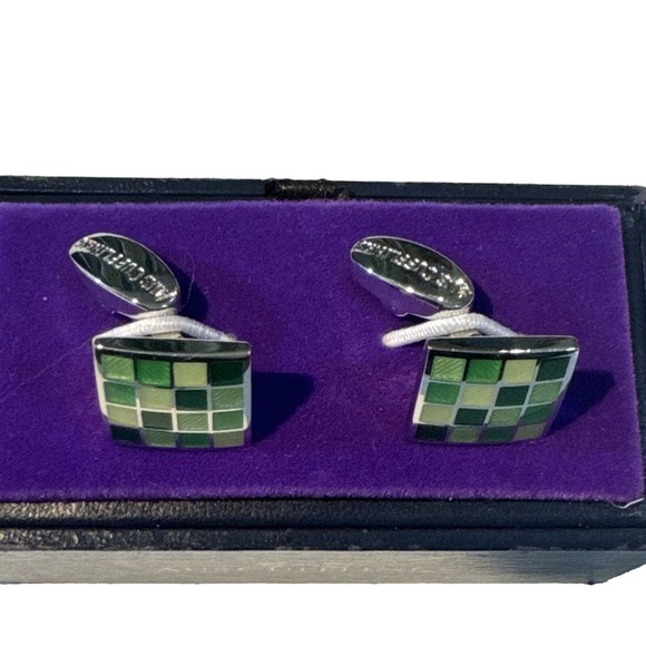 Aus Cufflinks Jade Coral Green Cufflinks Square Pattern W/ Box Fast Shipping - Picture 2 of 4